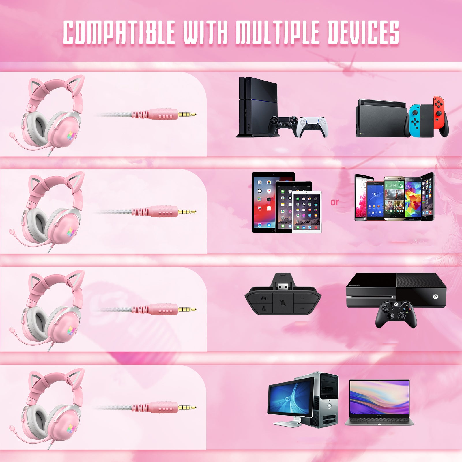 ONIKUMA X11 Gaming Headset med aftageligt Cat Ear RGB-støjreduktion over øret ONIKUMA X11 Gaming Headset med aftageligt Cat Ear RGB-støjreduktion over øret